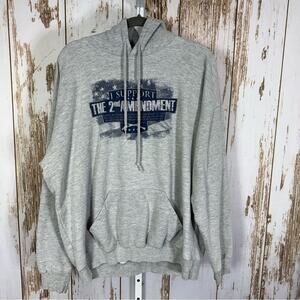 River's End, Men's Gray Hoodie with 2nd Amendment Statement Print. Size 2XL.